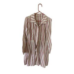 A Loves A Women's Beige, Red Stripe Long Sleeve Button Front Dress - Large